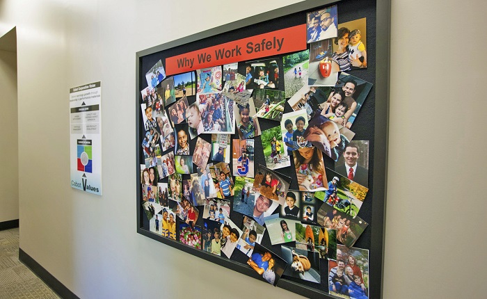 "Why we work safely" photo board